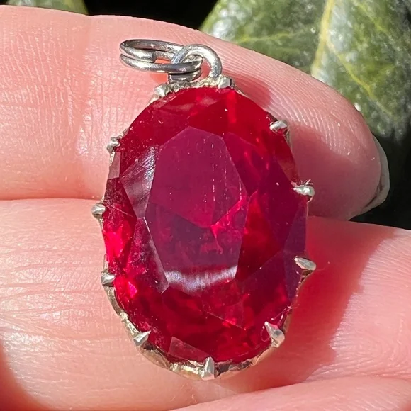 VINTAGE RUBY RED PASTE USSR SOVIET RUSSIAN PENDANT 875 STERLING SILVER STAMPED